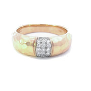 18K Yellow Gold Hammered Diamond Fashion Ring
